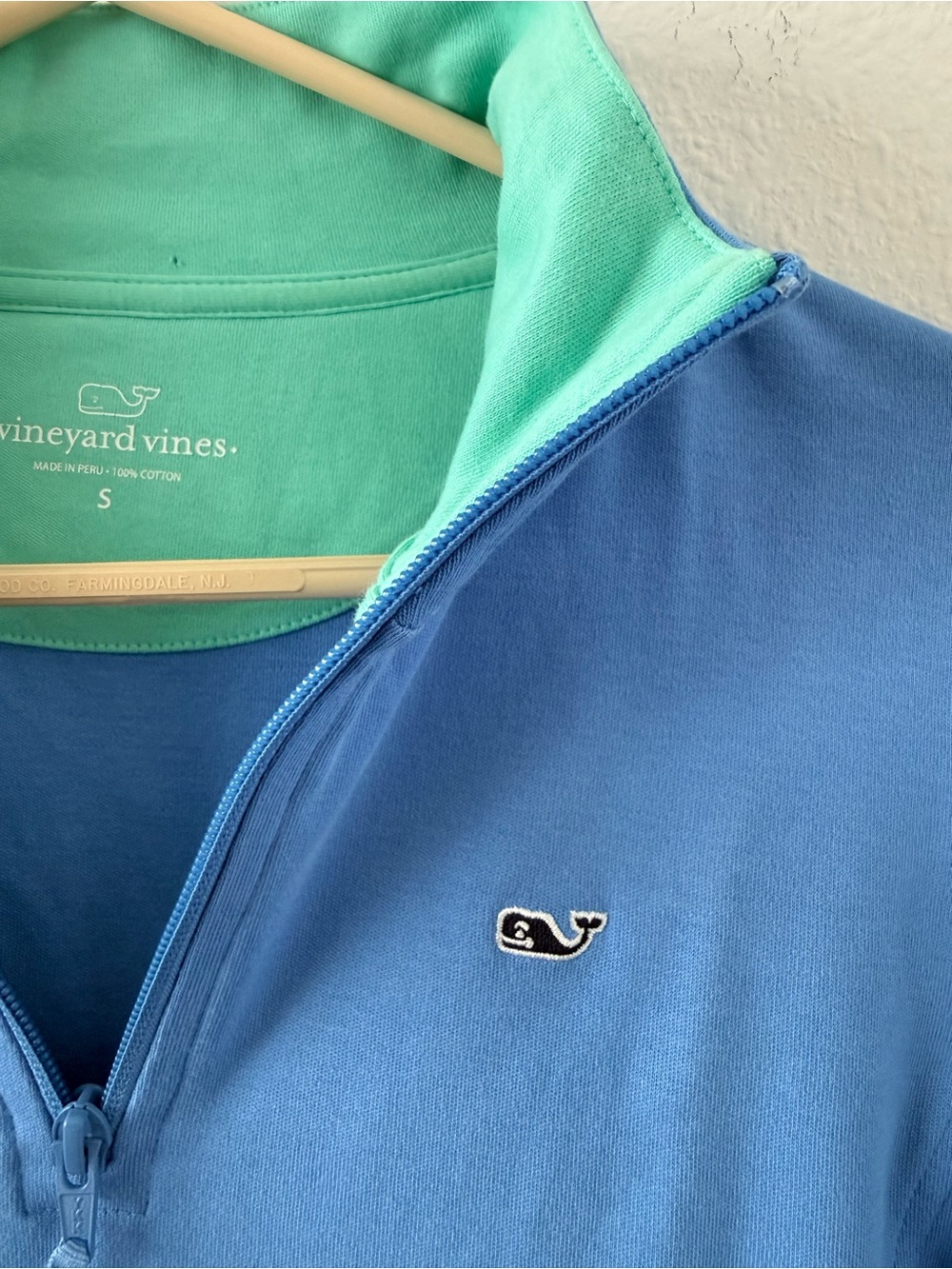 Vineyard Vines Bright Blue Half-Zip Pullover with Teal Inner Collar - Picture 4 of 8